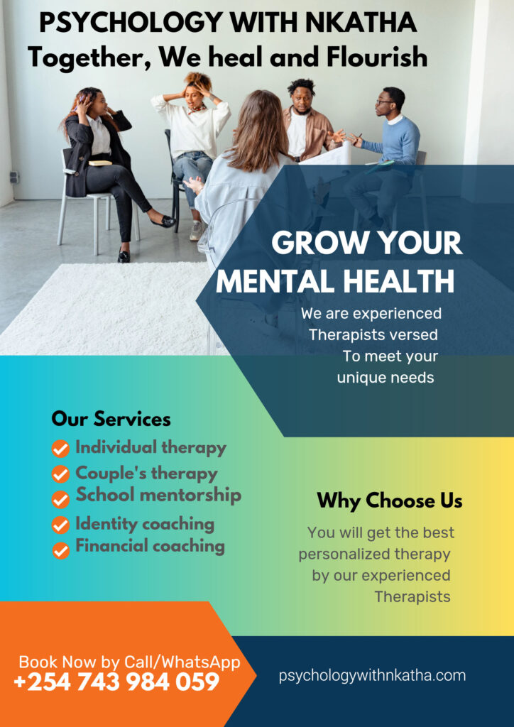 A brochure listing the services provided by Psychology with Nkatha